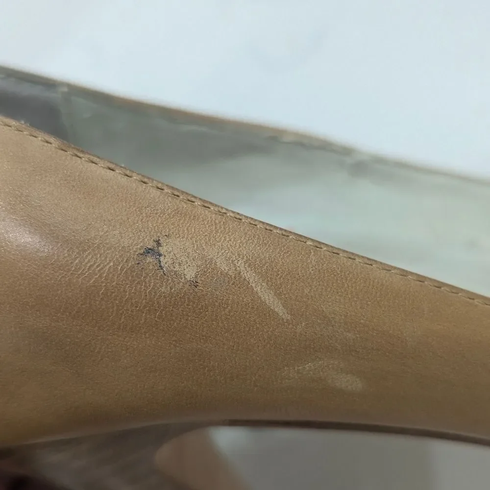 Steve Madden LALO Peep Toe Nude Leather Platform Pumps Shoes Round Toe Size 8.5